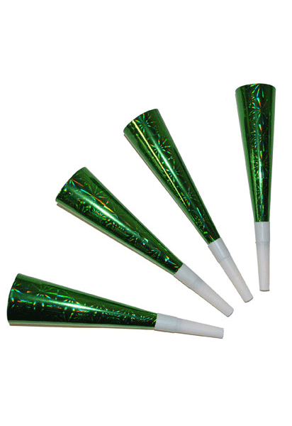 4 Groene metallic toeters 19 cm