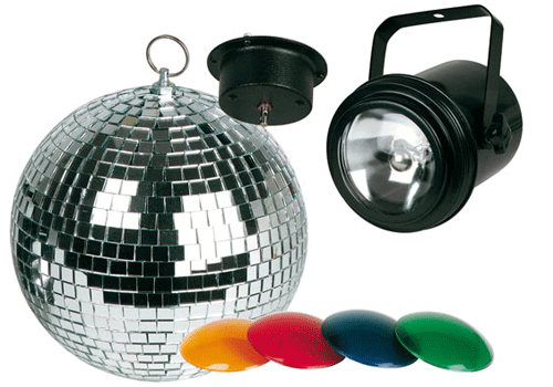 Discolampen in kleur + spiegelbol