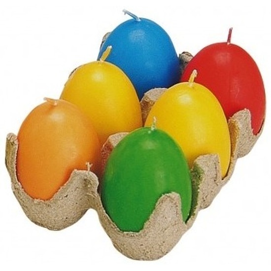 Gekleurde eier kaarsjes 6 stuks