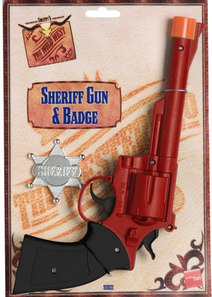 Rode Western revolver met badge