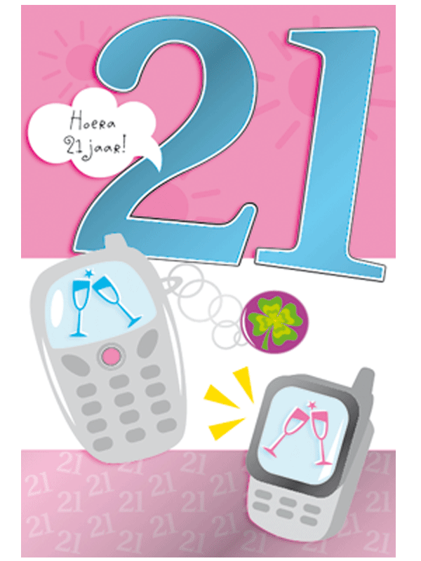Vrolijke verjaardagskaart 21 jaar roze