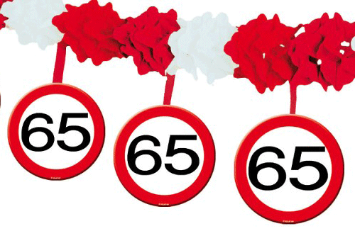 65 jaar verjaardag slingers met stopborden 4 meters