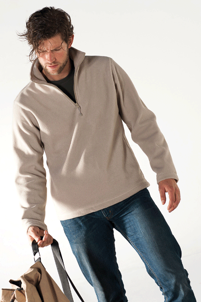 Beige fleece sweater met kraag voor heren