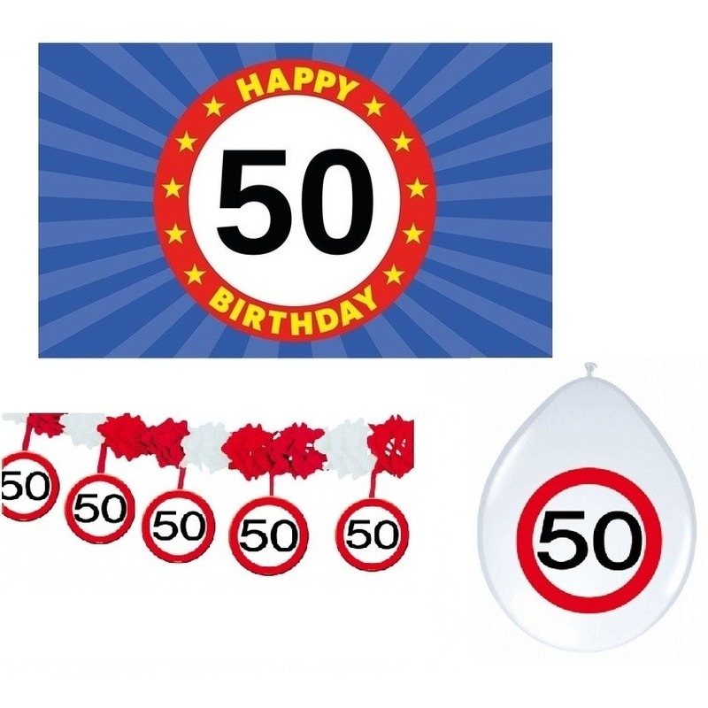 Valkuilen bladzijde koppeling 50 jaar thema, Happy birhday/verjaardag pakket /versiering 50 jaar,  Feestartikelen-shop.nl