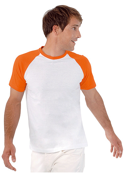 T-shirt wit met oranje mouwen heren