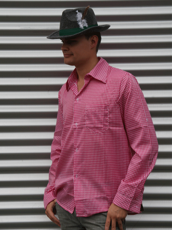 Roze Tiroler overhemd met ruitjes