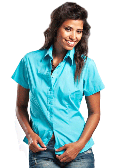 Turquoise ladies blouse with short sleeves