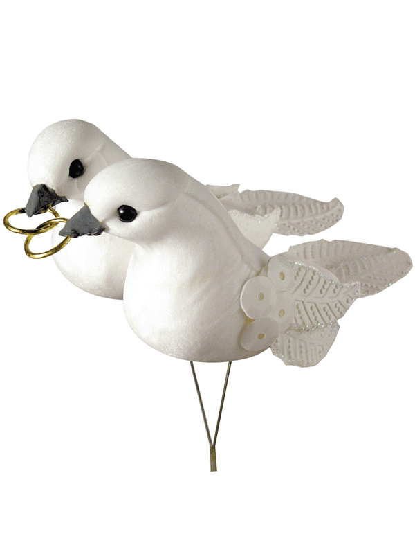 Witte decoratie Duiven/duifjes met ringen