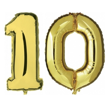 10 jaar gouden folie ballonnen 88 cm leeftijd/cijfer
