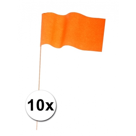 10 papieren zwaaivlaggetjes oranje