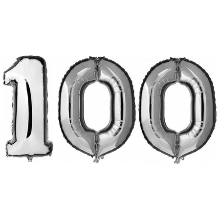 100 jaar zilveren folie ballonnen 88 cm leeftijd/cijfer