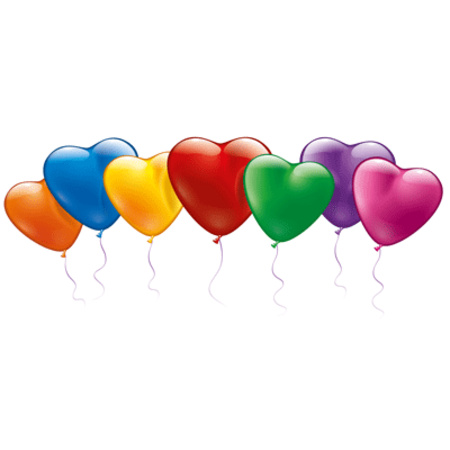 100x Coloured heart shaped balloons