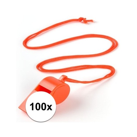 100x Oranje fluitje aan koord