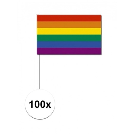 100x Zwaaivlaggetjes met regenboog 12 x 24 cm