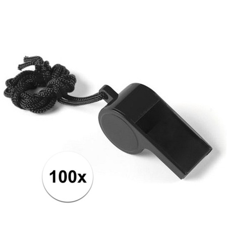 100x Black whistle on cord