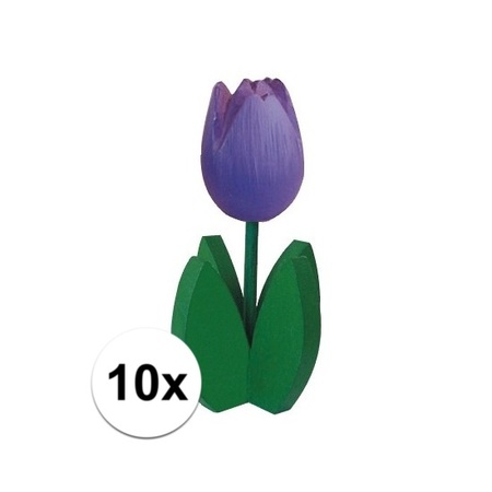 10x Decoration wooden tulips purple