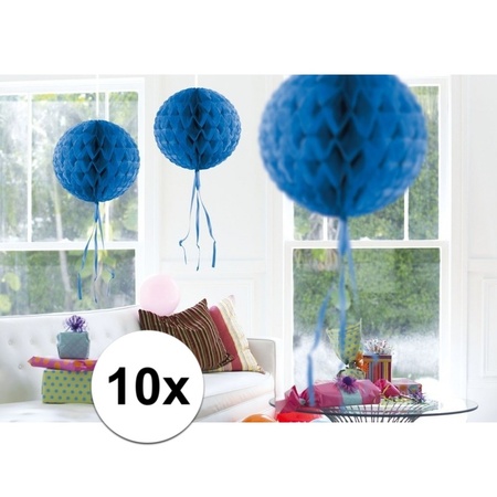 Feestversiering blauwe decoratie bollen 30 cm set van 3