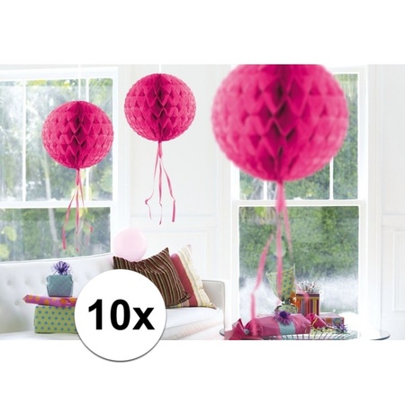 Feestversiering roze decoratie bollen 30 cm set van 3