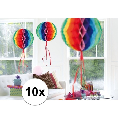 Feestversiering regenboog decoratie bollen 30 cm set van 3