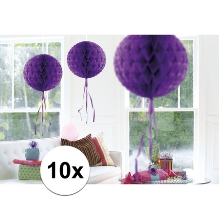 Feestversiering paarse decoratie bollen 30 cm set van 3