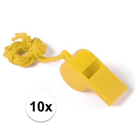 10x Yellow whistle on cord