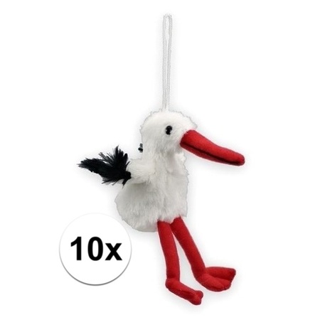 10x Plush stork keychain 11 cm