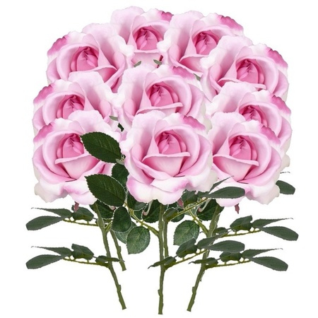10x Roze rozen Carol kunstbloemen 37 cm