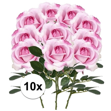 10x Pink roses Carol artificial flowers 37 cm
