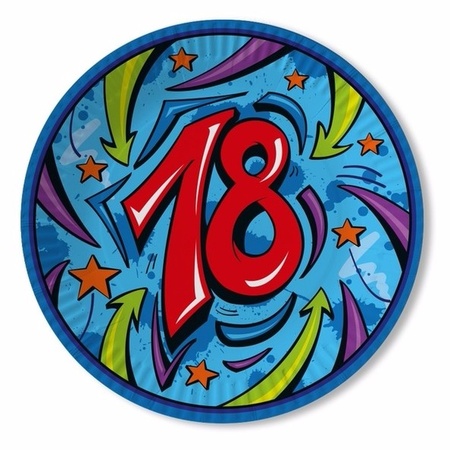 10x Paper party plates 18 years blue 23 cm