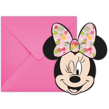 12x Disney Minnie Mouse tropical themafeest uitnodigingen 7 cm