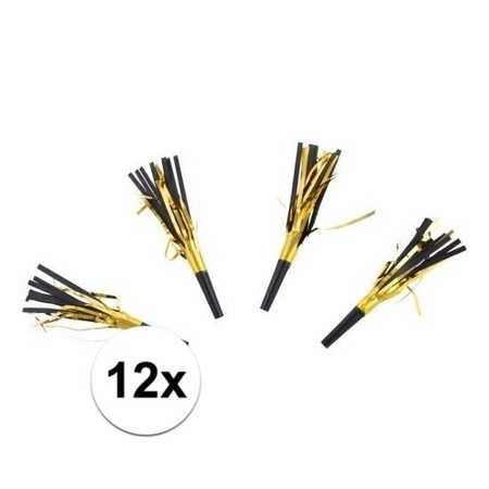 12x Party whistles with tassles black/gold