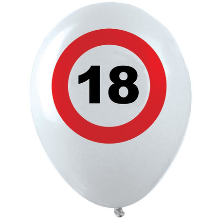 12x Leeftijd verjaardag ballonnen met 18 jaar stopbord opdruk 28 cm