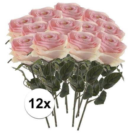12x Licht roze rozen Simone kunstbloemen 45 cm