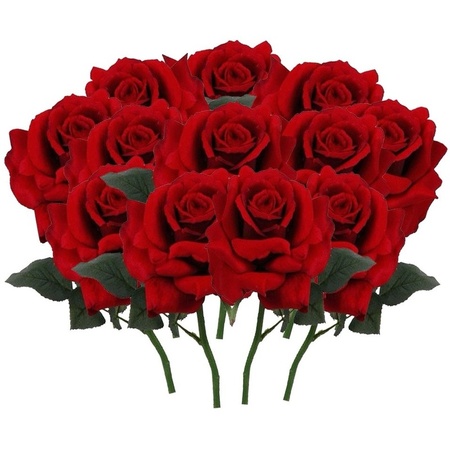 12x Rode rozen deluxe kunstbloemen 31 cm