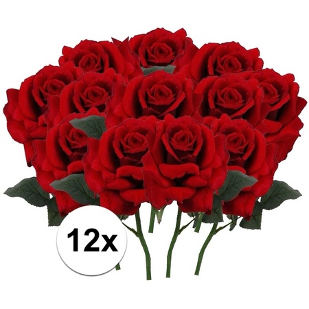 12x Rode rozen deluxe kunstbloemen 31 cm