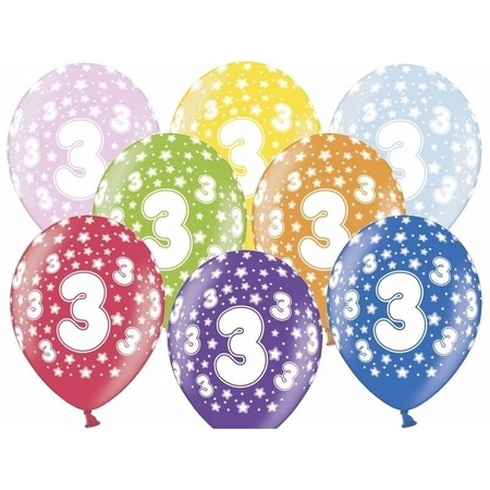 12x stuks Ballonnen 3 jaar thema met sterretjes