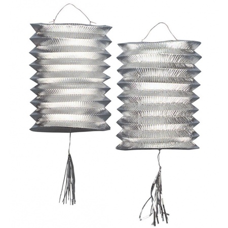 12x Metallic silver paper lanterns 25 cm