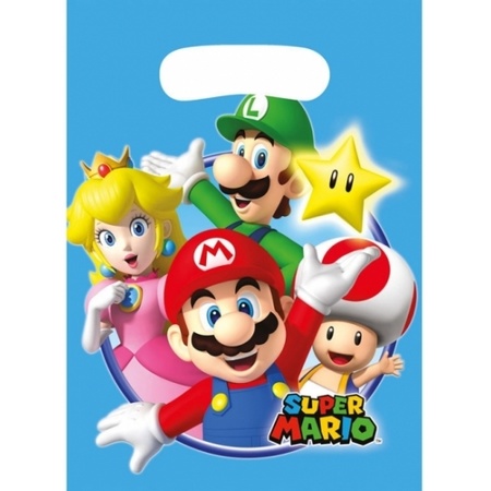 12x stuks Super Mario thema feestzakjes/cadeauzakjes