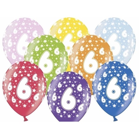 12x Stuks verjaardag Ballonnen 6 jaar met sterretjes 30 cm