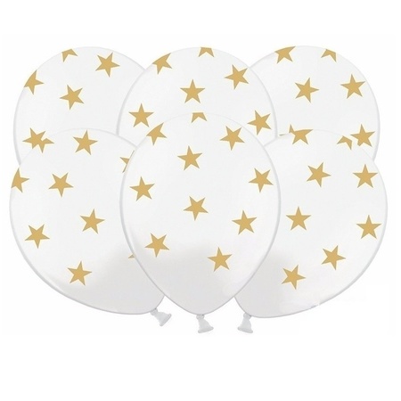 12x stuks Witte ballonnen met gouden sterren