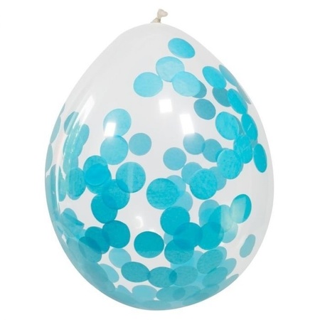 12x Transparante ballonnen blauwe grote confetti 30 cm