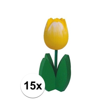 15x Decoration wooden tulips yellow