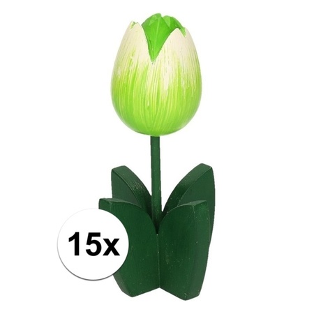 15x Decoratie houten witte tulpen 