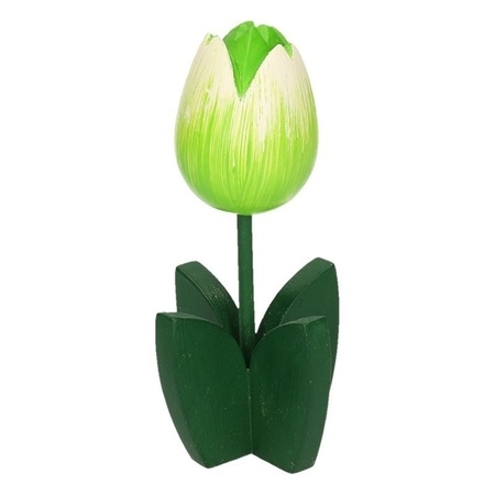 15x Decoratie houten witte tulpen 