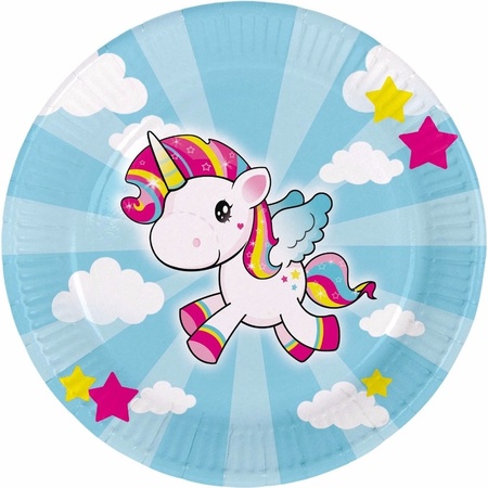 16x Plates unicorn theme 23 cm
