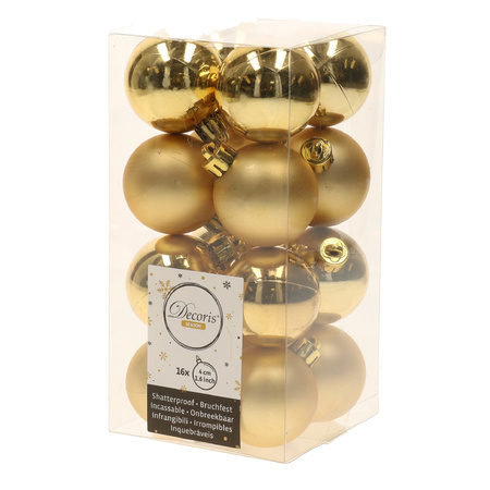 16x Gold Christmas baubles 4 cm plastic matte/shiny