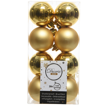 16x Gold Christmas baubles 4 cm plastic matte/shiny
