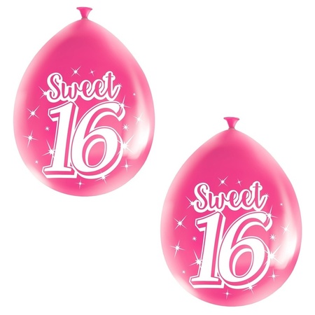 16x Roze Sweet 16 verjaardag ballonnen