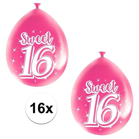 16x Roze Sweet 16 verjaardag ballonnen