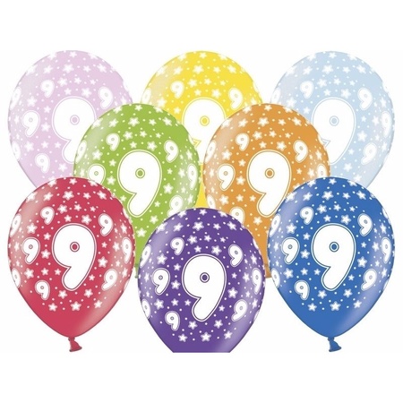 18x stuks ballonnen 9 jaar thema met sterretjes